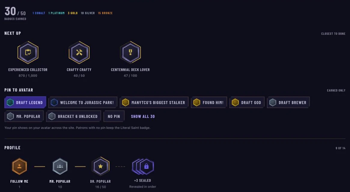 The Badges tab