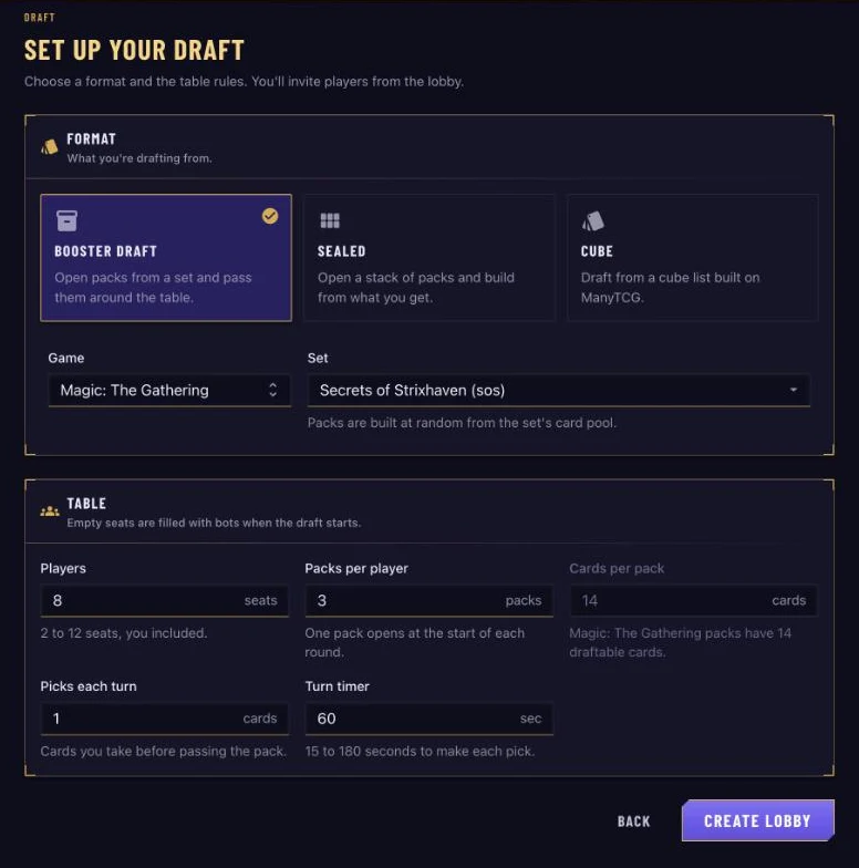 Setting up a draft
