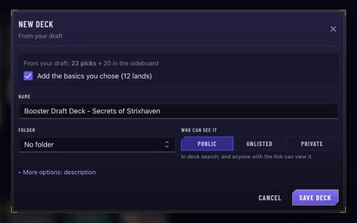 Saving your draft deck